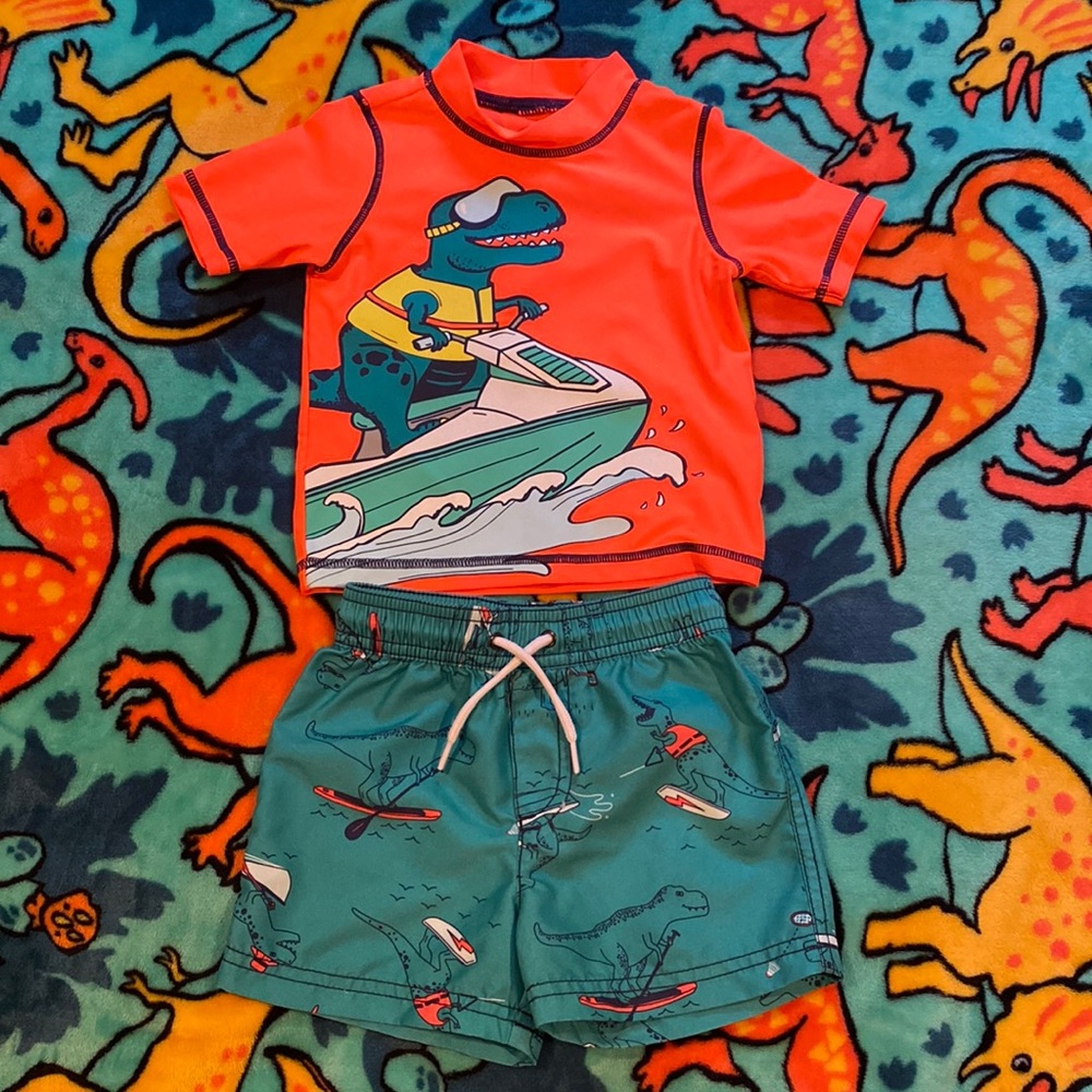 Carter’s Boys Dinosaur Swim Rash Guard and Trunks